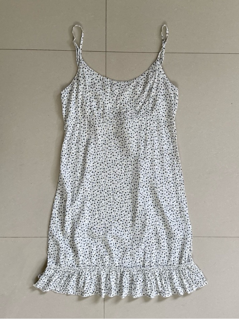 Brandy Melville White Mini Dress with Navy and Light Blue Floral Print